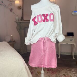 Target Pink and White Striped Midi Skirt